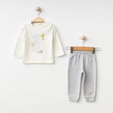 Erkek Bebek Giyim Sevimli Hayvan Figürlü Uzun Kollu Alt-Üst 2'li Pijama Takımı %100 Pamuk - 9 - 12 Ay - Gri