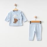 Erkek Bebek Giyim Sevimli Kabartmalı Ayıcık Desenli Uzun Kollu Alt-Üst 2'li Pijama Takımı %100 Pamuk - 6 - 9 Ay - Mavi