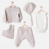Erkek Bebek Hastane Çıkışı 5 Parça Muslin AC25830 - 0 - 3 Ay - Gri
