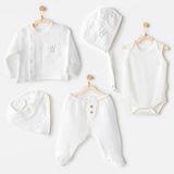 Erkek Bebek Hastane Çıkışı 5 Parça Muslin AC25830 - 3 - 6 Ay - Beyaz