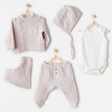Erkek Bebek Hastane Çıkışı 5 Parça Muslin Ac25830