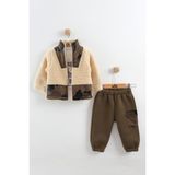 Erkek Bebek Kamuflaj Desen Peluş Eşofman 3'lü Takım (9-12-18 Ay) - Haki - 9 Ay