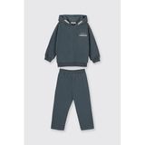 Erkek Bebek Kapüşonlu Fermuarlı Sweatshirt Beli Lastikli Petrol 2'li Eşofman Takımı 12-18 Ay (80-86 cm)
