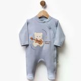 Erkek Bebek Mavi Gitarlı Ayıcık Desenli Çıtçıtlı Patikli Tulum