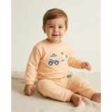 Erkek Bebek Somon Sevimli Figür ve Araba Baskılı 2 Parça Sweatshirt Eşofman Takımı