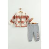 Erkek Bebek Sweatshirt, Pantolon ve Kareli Ceketli 3’lü Takım (9-12-18 Ay) - Kırmızı