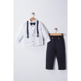 Erkek Bebek&çocuk Baskılı Salopet Takım Gömlek Pantolon Papyon - Lacivert - 6 - 9 Ay