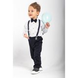 Erkek Bebek&çocuk Baskılı Salopet Takım Gömlek Pantolon Papyon - Lacivert - 6 - 9 Ay