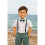 Erkek Bebek&çocuk Fish Desenli Yazlık Salopet Takım Elbise 4'lü Set - Turkuaz - 7 Yaş