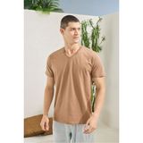Erkek Bej %100 Pamuk V Yaka T-Shirt