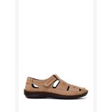 Erkek Bej Bantlı Nubuk Deri Sandalet 26SFD7102V3