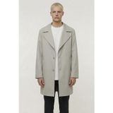 Erkek Bej Geniş Kesim Oversize Fit Pamuklu Dokuma Yan Cepli Orta Boy Ceket Yaka Trençkot