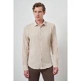 Erkek Bej Gofre Trend Desenli Dynamic Fit Italyan Yaka Gömlek - XL