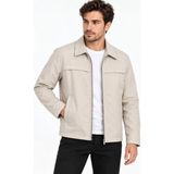 Erkek Bej Gömlek Yaka Ceket | Fermuarlı Minimalist Mevsimlik Mont - 2XL - Gri