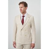 Erkek Bej Keten Kruvaze Slim Fit Sivri Yaka Takım Elbise - 46 - 6 Drop