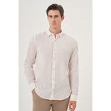 Erkek Bej Keten Trend Dynamic Fit Britli Yaka Gömlek - 2XL
