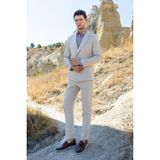 Erkek Bej Keten Trend Kruvaze Slim Fit Sivri Yaka Takım Elbise - 48 - 6 Drop