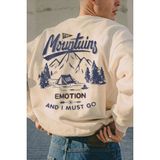 Erkek Bej Mountains Emotion Baskılı Oversize Bisiklet Yaka Uzun Kollu Sweatshirt