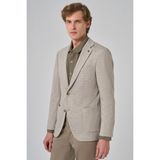 Erkek Bej Örme Trend Desenli Slim Fit Mono Yaka Ceket - 6 Drop - 48