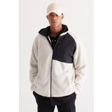 Erkek Bej Oversize Bol Kesim Kapüşonlu Sherpa Polar Sweatshirt Ceket