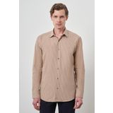 Erkek Bej Pamuk Trend Slim Fit Sert Yaka Gömlek