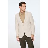 Erkek Bej Poliviskon Trend Desenli Slim Fit Mono Yaka Ceket