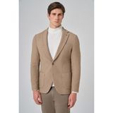 Erkek Bej Poliviskon Trend Desenli Slim Fit Mono Yaka Dokuma Ceket - 6 Drop - 50