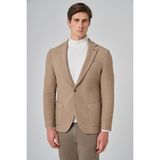 Erkek Bej Poliviskon Trend Desenli Slim Fit Mono Yaka Dokuma Ceket