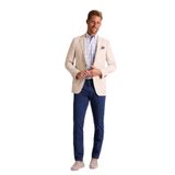 Erkek Bej Regular Fit Mono Yaka Keten Ceket
