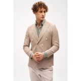Erkek Bej Slim Fit Ceket – Geniş Kırlangıç Yaka