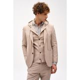 Erkek Bej Slim Fit / Dar Kalıp Mono Yaka Kombinli Takım Elbise - 48