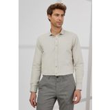 Erkek Bej Slim Fit Dar Kesim Italyan Yaka Armürlü Gömlek