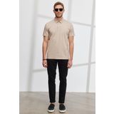 Erkek Bej Slim Fit Dar Kesim Polo Yaka%100 Pamuk Tişört