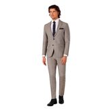 Erkek Bej Slim Fit Kareli Takım Elbise