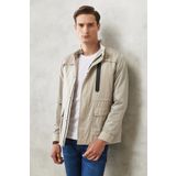 Erkek Bej Standart Fit Dik Yaka Casual Mont