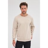 Erkek Bej Standart Fit Normal Kesim Pamuklu Basic Bisiklet Yaka Sweatshirt - 2XL