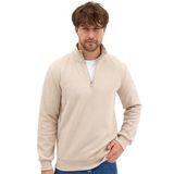 Erkek Bej Standart Fit Normal Kesim Pamuklu Yarım Fermuarlı Dik Yaka Pamuklu Sweatshirt 4XL