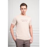 Erkek Bej Trend Bisiklet Yaka Dinamik Fit Pamuk T-Shirt