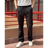 Erkek, Bel Lastikli, Geniş Kesim, Keten Dokuma, Pamuklu, Pileli Pantolon 302 - Siyah - Oversize - XL