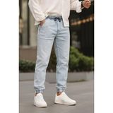 Erkek Beli Lastikli Buz Mavi Kot Jogger Pantolon - 32