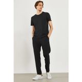Erkek Beli Lastikli Müslin Chino Pantolon%100 Pamuk - Siyah SİYAH