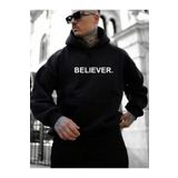Erkek Believer Baskılı Oversize Kapşonlu Sweatshirt