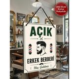 Erkek Berberi Açık Kapalı Tabelası Çift Taraflı Mdf 15X20CM - Ultra Güçlü Vantuz Hediyeli / Ofis Cam Kapı Askı Tabelası - 15x20 cm