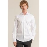 Erkek Beyaz %100 Pamuk Saten Non-Iron Ütü Istemeyen Casual Cepsiz Modern Fit Gömlek - 4XL