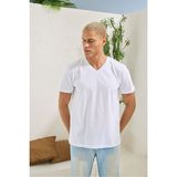 Erkek Beyaz %100 Pamuk V Yaka T-Shirt
