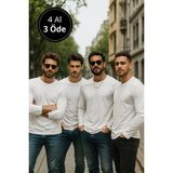 Erkek Beyaz 4'lü Paket Basic Uzun Kollu Tişört Sporcu Body T-Shirt - 0 Siyah
