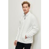 Erkek Beyaz Anti-Pilling Tüylenme Yapmayan Standart Fit Bato Yaka Sweatshirt Polar Ceket