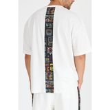 Erkek Beyaz Arka Garnili Tişört Oversize - 2XL