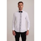 Erkek Beyaz Ata Yaka Slim Fit Biyeli Gömlek - XL