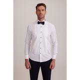 Erkek Beyaz Ata Yaka Slim Fit Piliseli Gömlek - 2XL